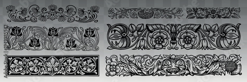 Ornate vintage floral borders design element vector set
