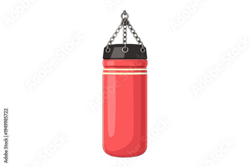 This vector illustration features a red heavy punching bag with black