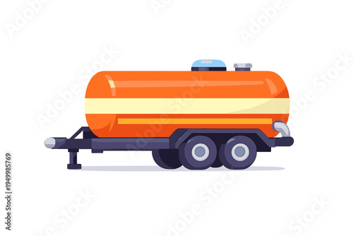 This vector illustration shows an orange industrial tank trailer for