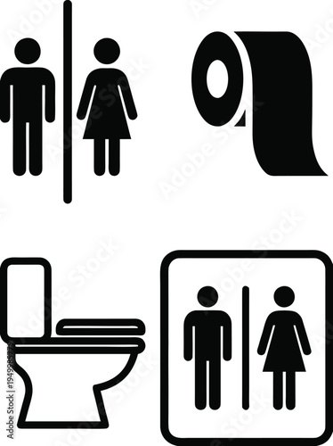 restroom and public sanitary facility icon set. toilet, bathroom, and hygiene. vector illustration
