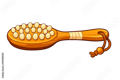 A vector illustration of a wooden body massage brush with rounded