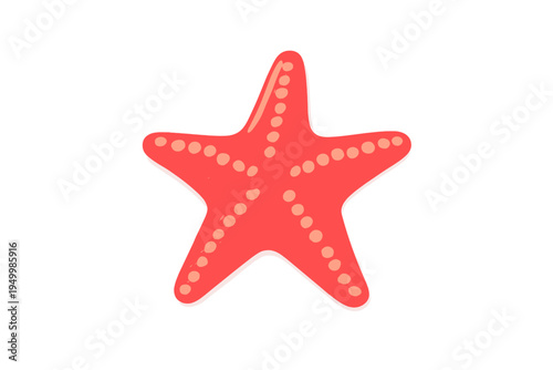 A 3D illustration of a red sea star with peach-colored spots