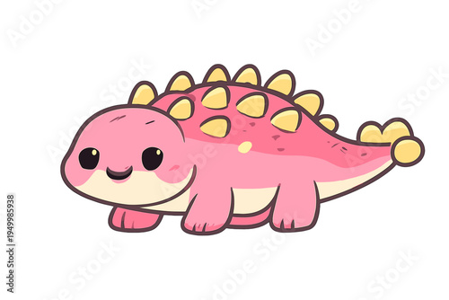 This vector illustration features a friendly pink ankylosaurus with