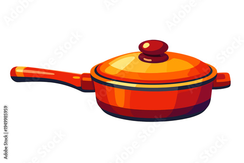 A stylized vector illustration of a red cooking pot with a lid and a