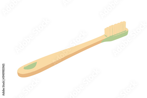 A vector illustration of an eco-friendly bamboo toothbrush with green