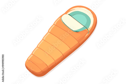 A stylized vector illustration of an orange mummy-style sleeping bag