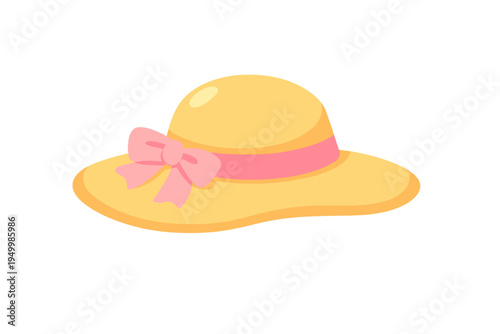 A vector illustration of a yellow sun hat for women, featuring a wide