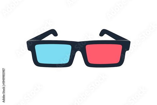 A flat vector illustration of a pair of 3D glasses with black frames