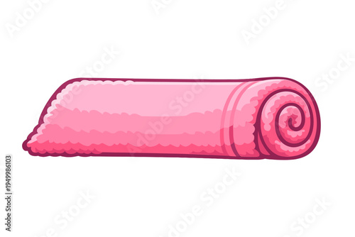 A stylized vector illustration of a soft, fluffy pink towel rolled up