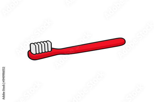 A vector illustration of a red toothbrush with white bristles
