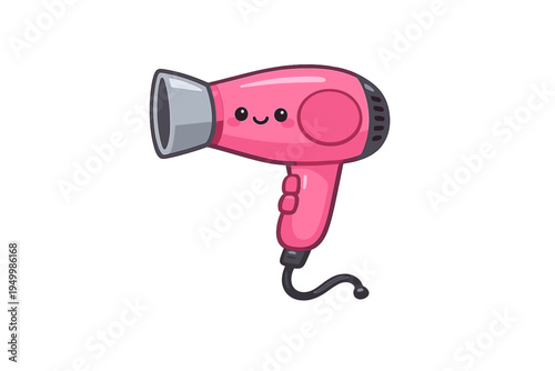 A cute pink hair dryer illustration in kawaii style featuring a