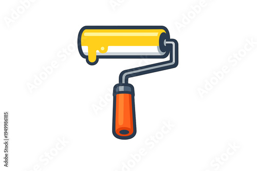 This vector illustration features a paint roller with bright yellow