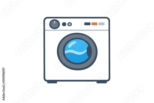 A flat vector illustration of a white front-loading washing machine