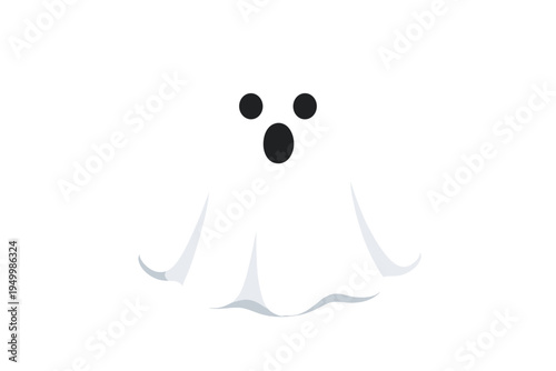A simple vector illustration of a cute white ghost with a surprised