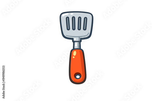 A vector illustration of a kitchen spatula sticker with a slotted