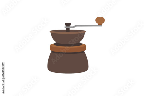 A flat vector illustration of a classic manual coffee grinder with a