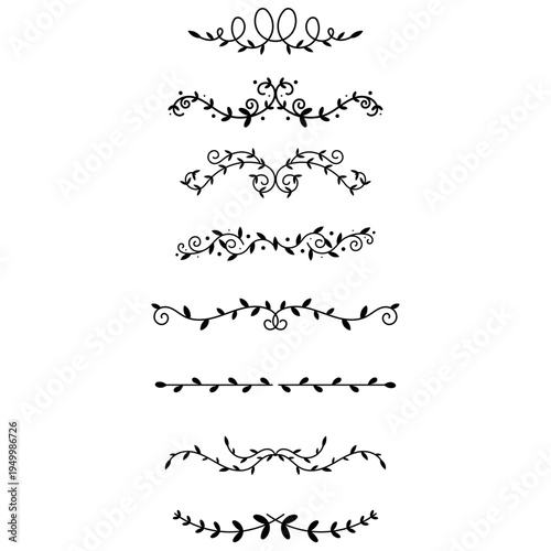 Collection of elegant botanical floral dividers with delicate ornamental flourishes. Decorative vector separators ideal for invitations, wedding stationery, branding, logos, packaging 