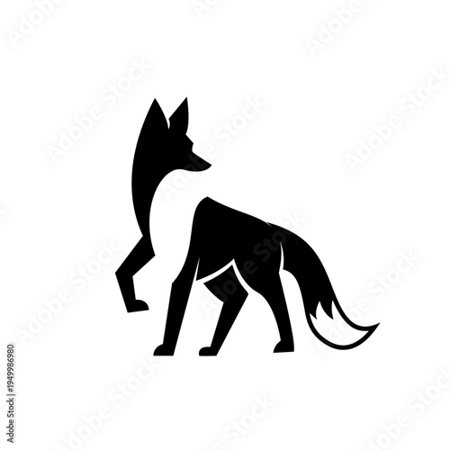 Modern Minimalist Black Fox Silhouette Vector Illustration with Raised Paw