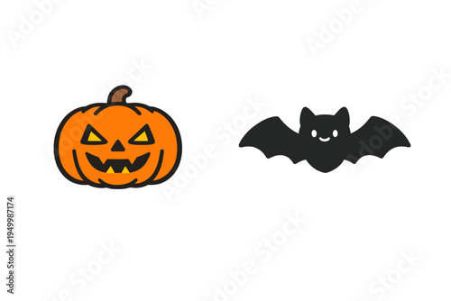 A vector illustration featuring a cute cartoon jack-o'-lantern with a