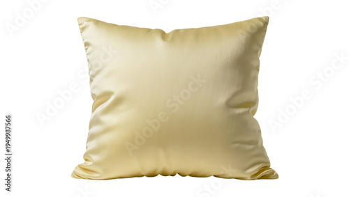 Fotografía Isolated soft satin cushion in light yellow shade, comfortable decorative pillow