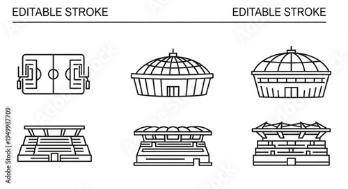 Stadium and Field Line Art Icons with Editable Stroke.