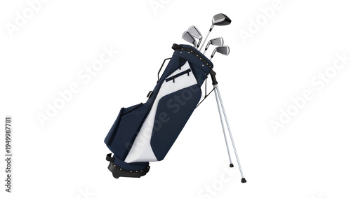 Foto Isolated classic blue and white golf stand bag with a full set of modern golf cl
