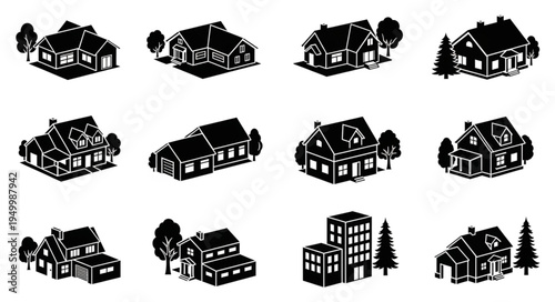 Isometric House Icons - A Collection of Architectural Designs.