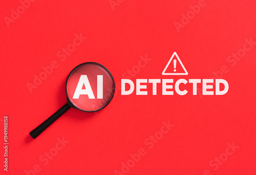 Detecting artificial intelligence content with magnifying glass concept