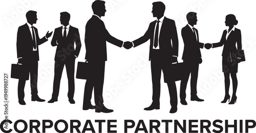 A black silhouette illustration showing professional business people shaking hands in agreement Vector, illustration