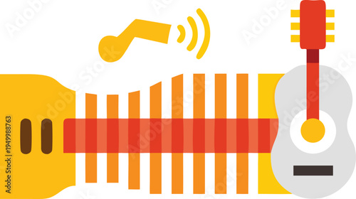 abstract guitar and sound wave illustration. musical instrument, melody, and audio design