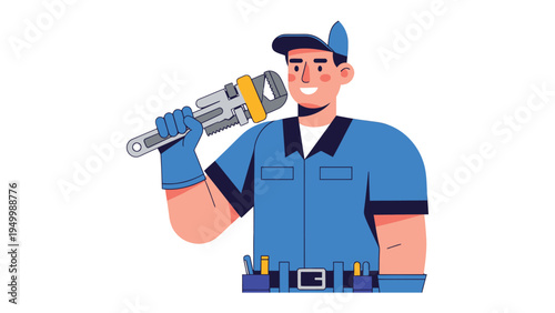 Service Technician's Dedication: A skilled service technician, dressed in a professional uniform, confidently holds a wrench.
