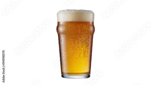 Valokuva Isolated cold refreshing pint of golden lager beer with foamy head and condensat