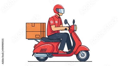 Speedy Delivery Rider: A delivery rider zips along on a vibrant scooter, efficiently carrying parcels, symbolizing swift and reliable service and a modern approach to transport.