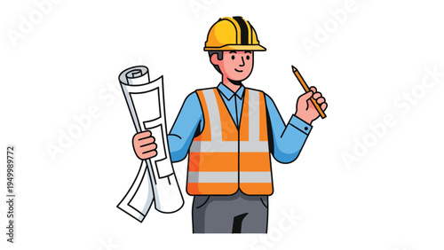 Architect with Blueprints: A skilled architect stands ready, holding blueprints and a pencil, embodying precision and expertise in the realm of design and construction.