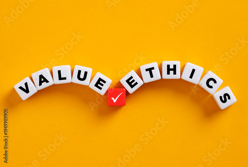 Value and ethics concepts with check mark choosing integrity.