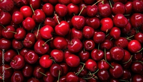 Pile of Fresh Red Cherries - A Vibrant and Juicy Delight.