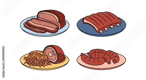 Smoked Meat Plate Line art minimal abstract concept illustration