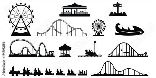 Photos Collection of Amusement Park Ride Silhouettes in Black and White Keywords: amuse