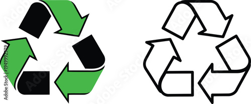 Two variations of the universal recycling symbol displayed side by side on a clean white background Vector