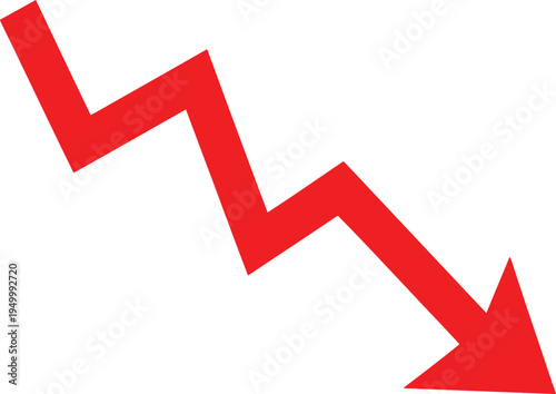 A bold red zigzag arrow pointing downwards representing a sharp decline in financial performance data Vector