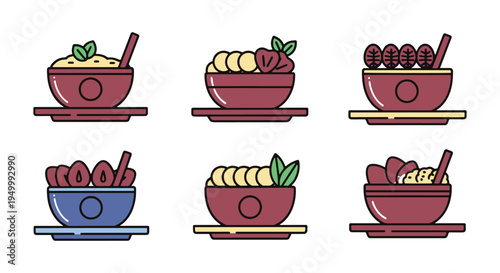 Smoothie Bowl Plate Line art abstract minimal color vector