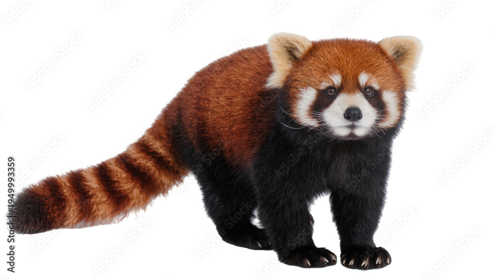 Fototapeta premium Isolated red panda, a beautiful and fluffy wild animal standing and looking forward