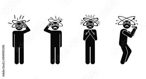 Stick figures experiencing varying levels of mental overload and confusion