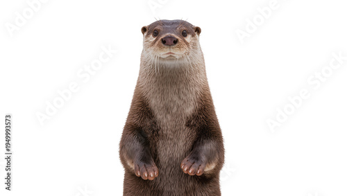 Fotografi Isolated adorable river otter standing tall on its hind legs looking curiously a
