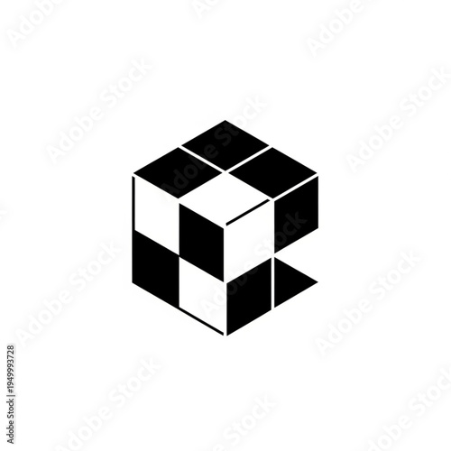 Abstract Cube Geometric Shape Black and White.