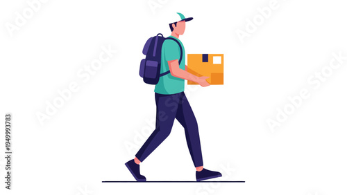 Delivery Courier on Duty: A courier, smartly dressed and carrying a package, strides purposefully towards his delivery destination, symbolizing swift service and reliable logistics.