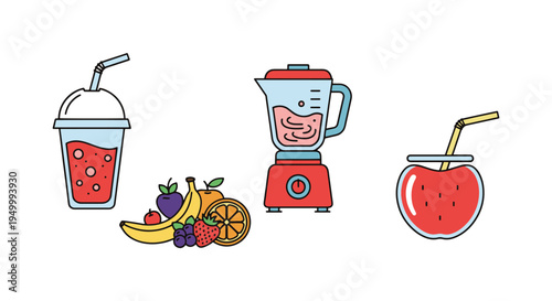 Smoothie Line art vector set creative contemporary abstract color illustration