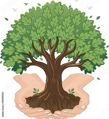 Tree in Hands Nature Protection World Environment Day Save Earth Design