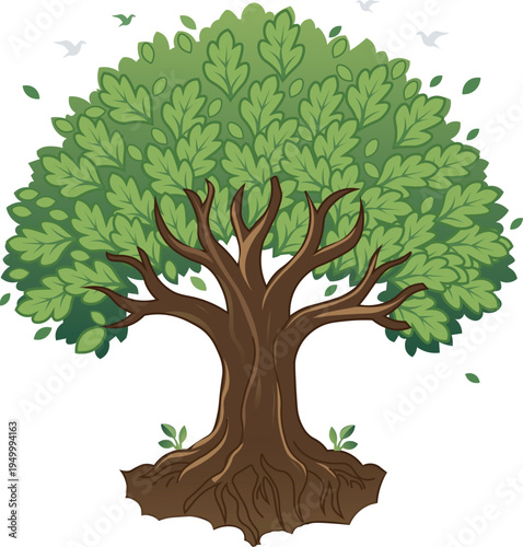 Green Oak Tree with Full Foliage Nature Landscape Element 