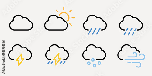 Weather icons depicting various conditions vector set